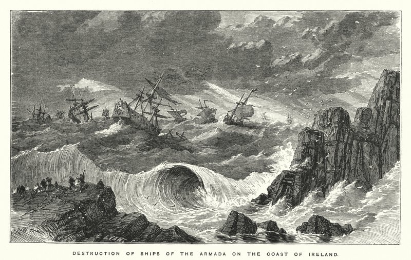 Destrucción de barcos de la Armada en la costa de Irlanda de English School