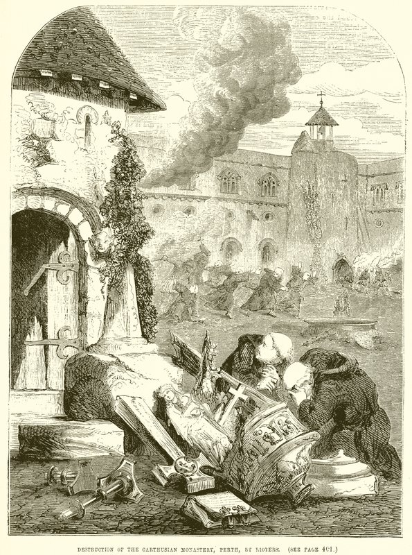 Destrucción del monasterio cartujo de Perth por alborotadores de English School