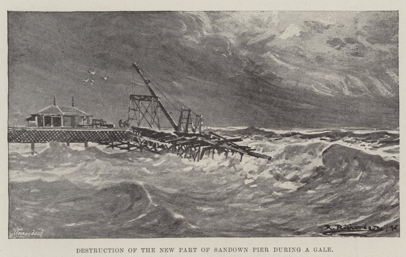 Destrucción de la Nueva Parte del Muelle de Sandown durante un Temporal de English School
