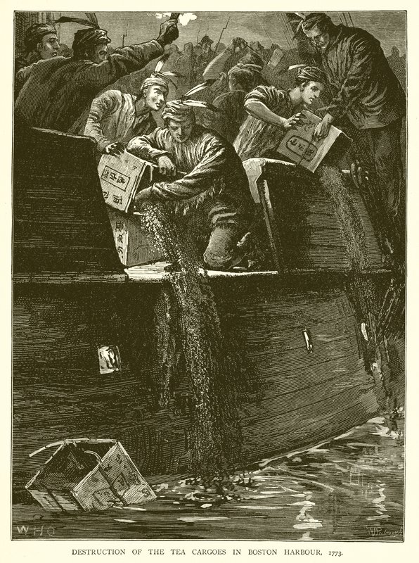 Destrucción de las Cargas de Té en el Puerto de Boston, 1773 de English School