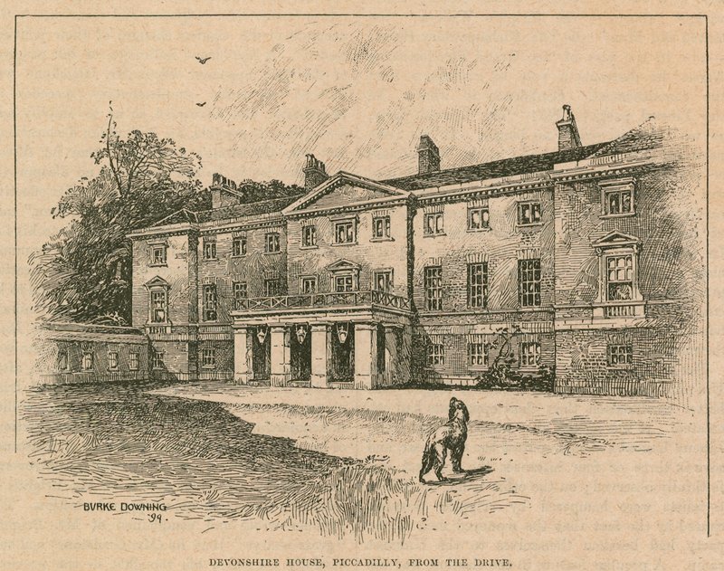 Devonshire House, Piccadilly, Londres, desde el camino de English School