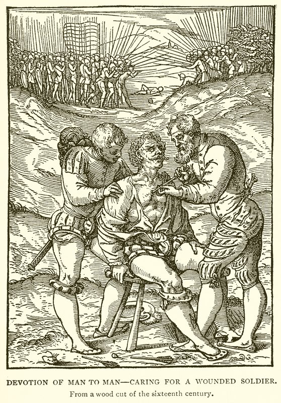 Devoción del hombre al hombre--Cuidando a un soldado herido de English School