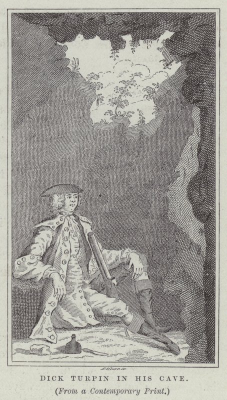 Dick Turpin en su cueva (grabado) de English School