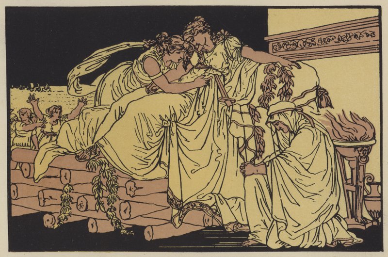 Dido en la pila funeraria (litografía en color) de English School