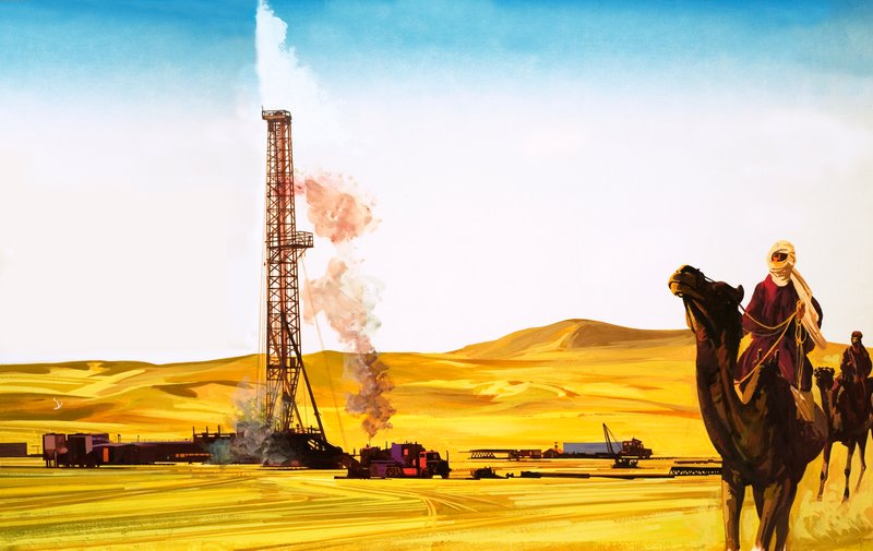 Excavación de petróleo en el desierto de English School