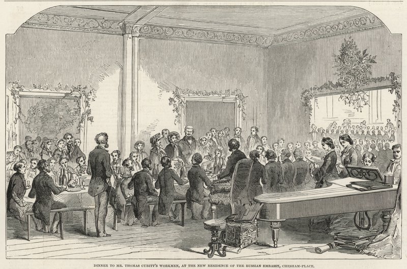 Cena para los trabajadores del Sr. Thomas Cubitt en la nueva residencia de la Embajada Rusa de English School