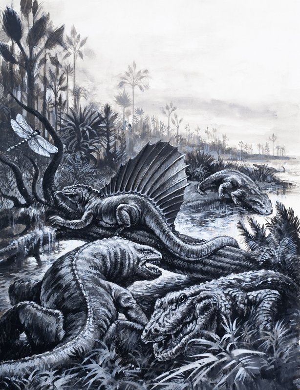 Dinosaurios (gouache sobre papel) de English School