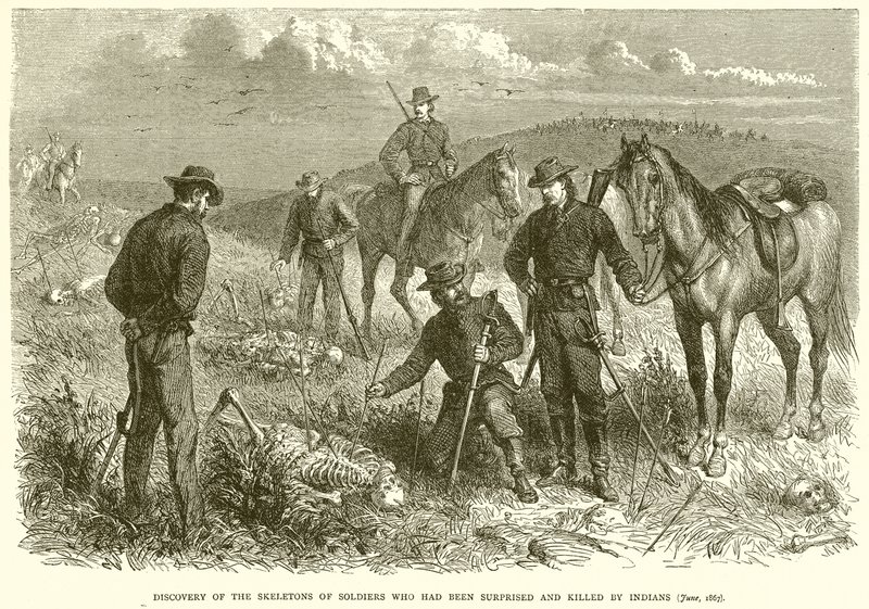 Descubrimiento de los Esqueletos de Soldados que fueron Sorprendidos y Asesinados por Indios (junio, 1867) de English School
