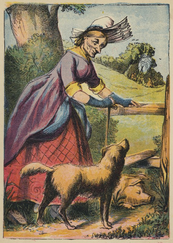 ¡Perro! Perro Bite Pig (litografía en color) de English School