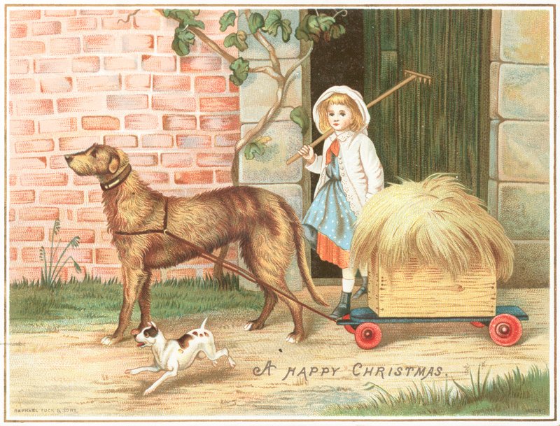 Perro tirando de carro lleno de heno de English School