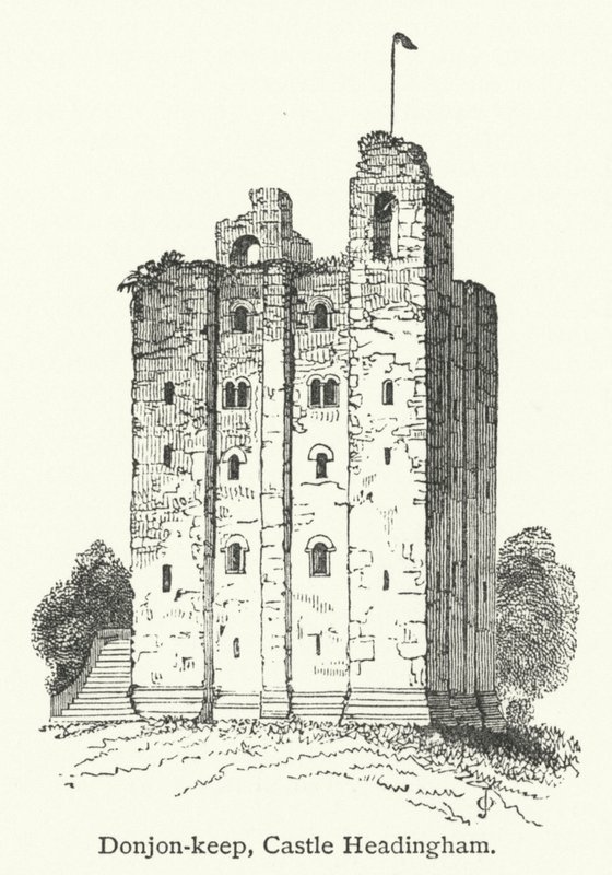 Donjon-keep, Castle Headingham (grabado) de English School