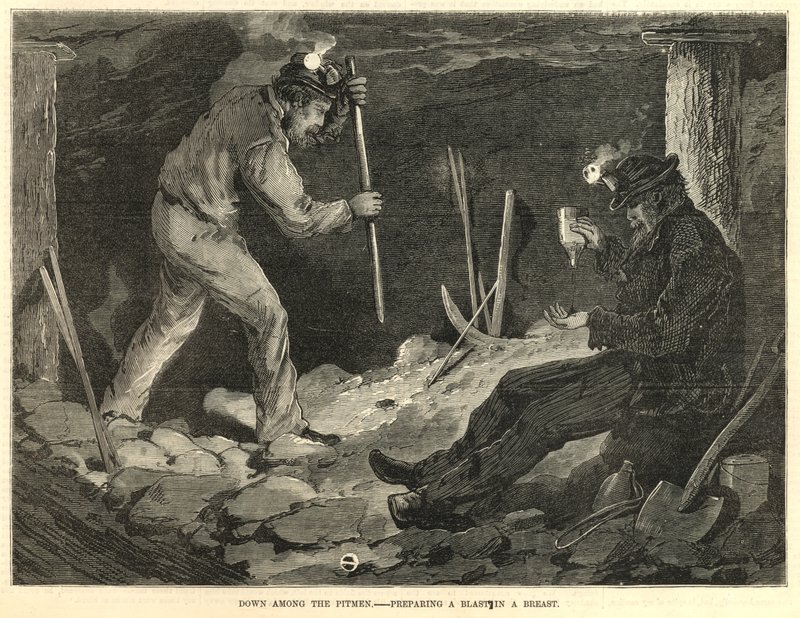 Abajo entre los mineros - preparando una explosión en un pecho de English School