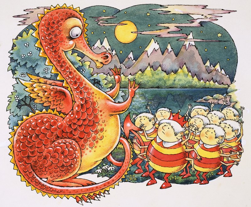 Dragón abordado por criaturas alienígenas de English School