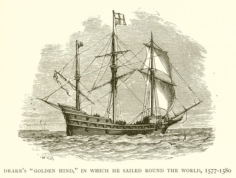 El Golden Hind de Drake, en el que navegó alrededor del mundo, 1577-1580 de English School