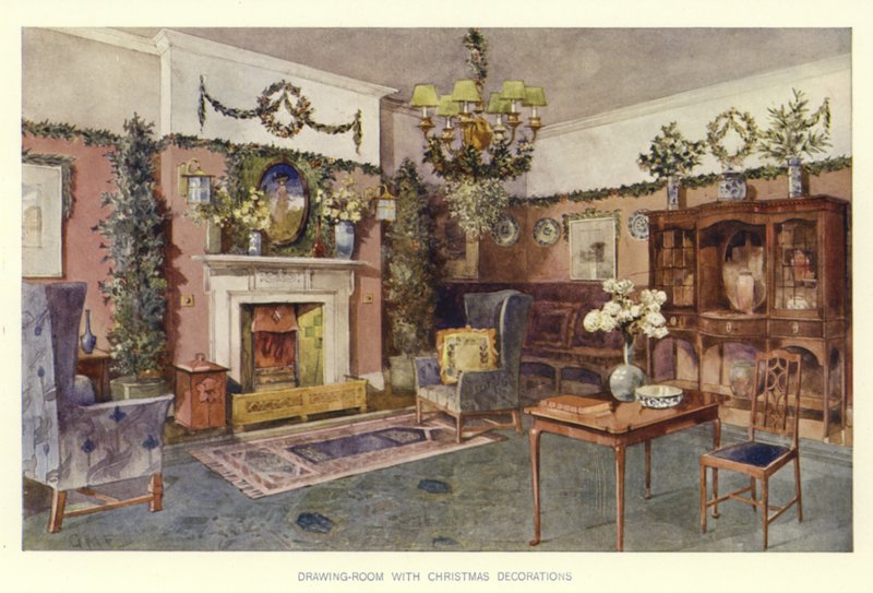 Sala de estar con decoraciones navideñas de English School