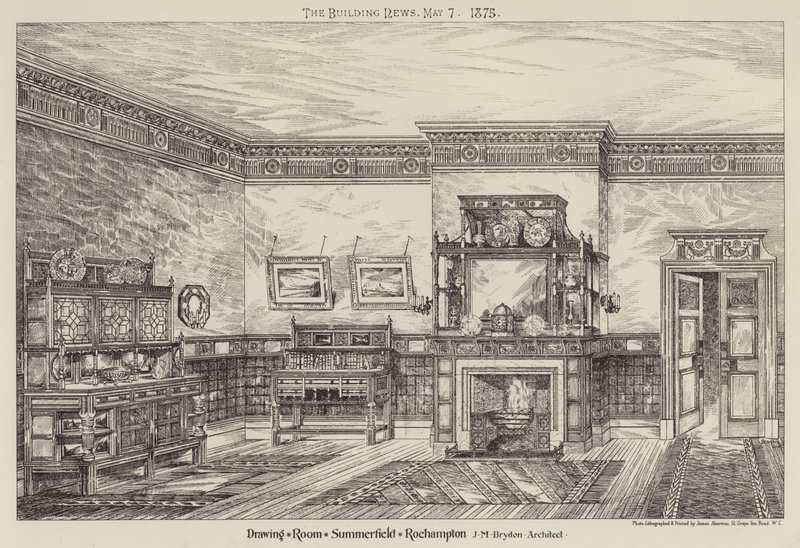 Drawing Room, Summerfield, Roehampton (grabado) de English School