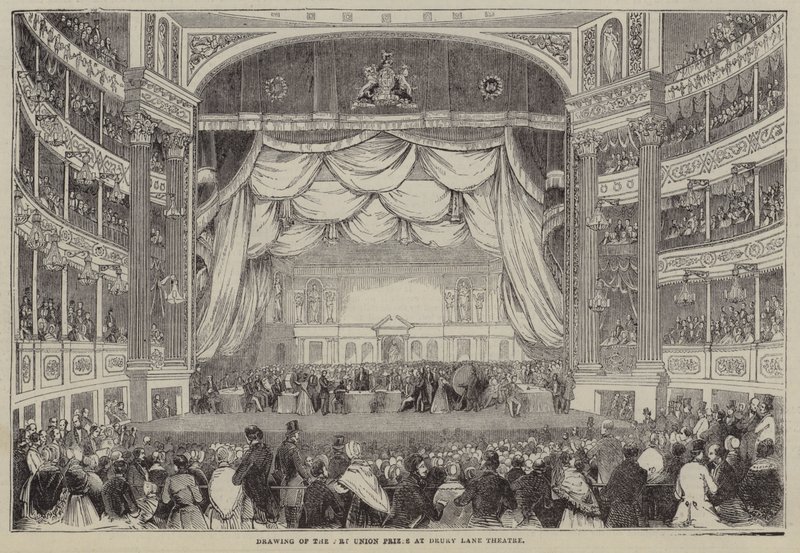 Dibujo de los Premios Art Union, Teatro Drury Lane, Londres (grabado) de English School