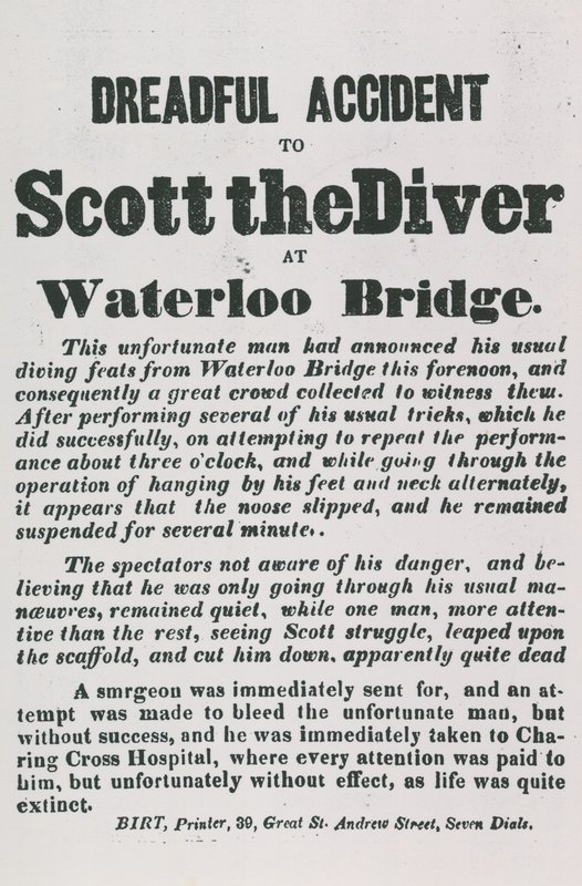 Terrible accidente de Scott el Buzo en el Puente de Waterloo de English School