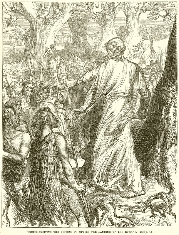 Druidas incitando a los britanos a oponerse al desembarco de los romanos de English School