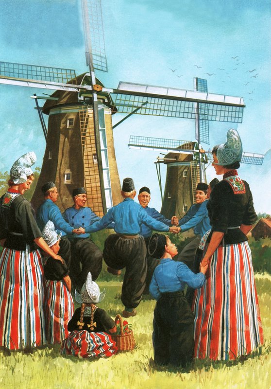 Baile holandés llamado De Zevensprong, o Siete Saltos de English School