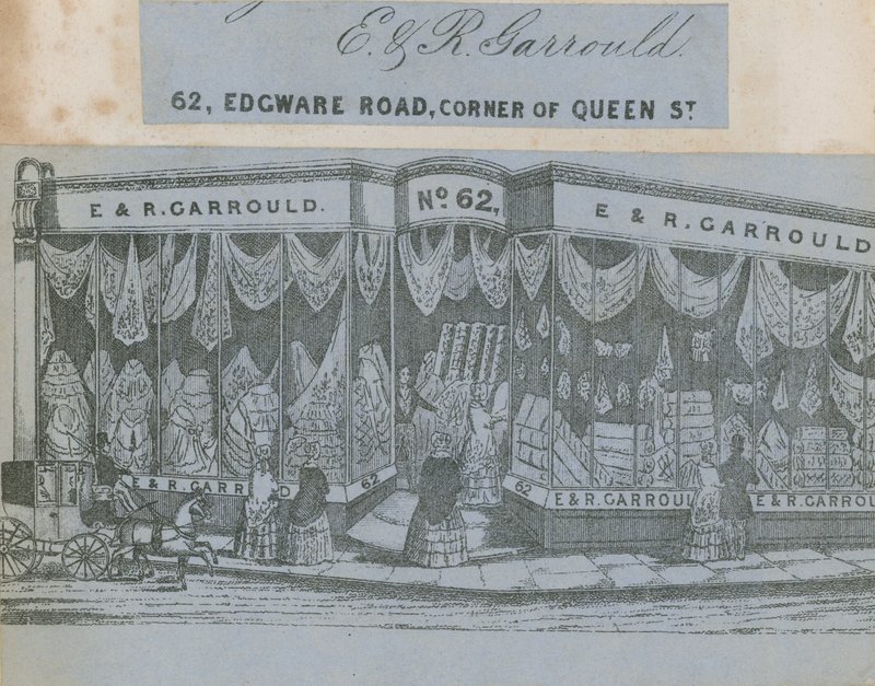 E & R Garrould, 62 Edgware Road, esquina de Queen Street, Londres de English School