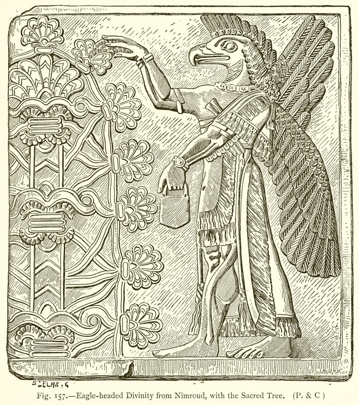 Divinidad con cabeza de águila de Nimroud, con el árbol sagrado de English School