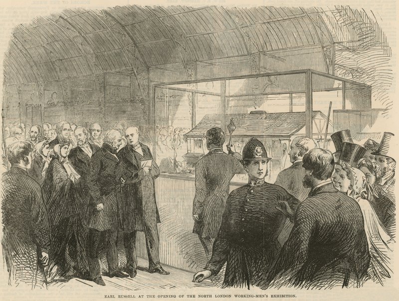 Earl Russell en la inauguración de la Exposición de Trabajadores del Norte de Londres de English School