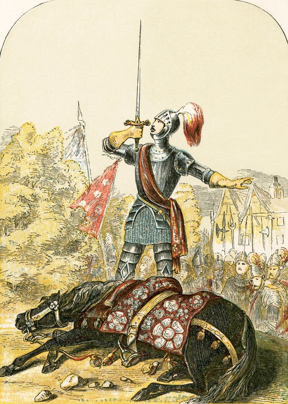 Juramento del Conde de Warwick sobre su espada después de apuñalar a su caballo de English School