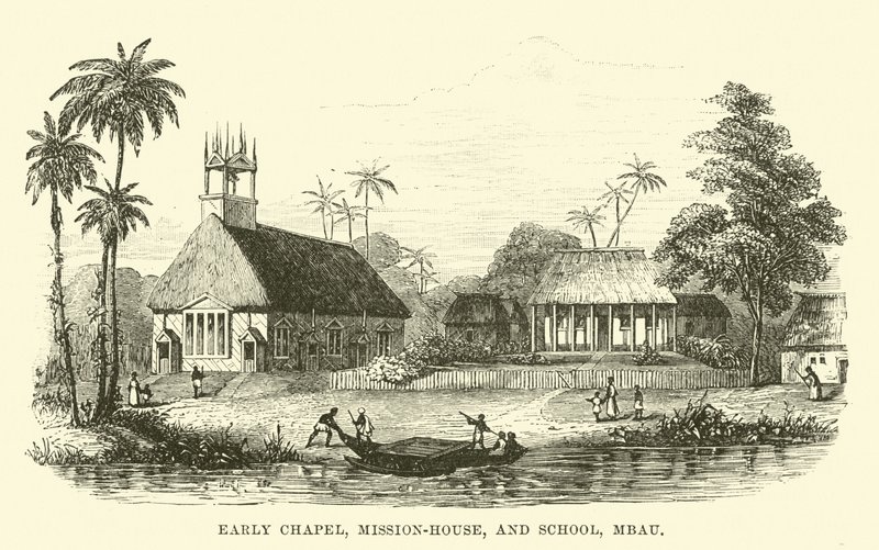 Primera capilla, casa misionera y escuela, Mbau de English School