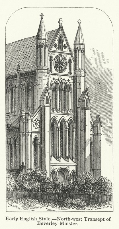 Estilo inglés temprano, transepto noroeste de la catedral de Beverley (grabado) de English School