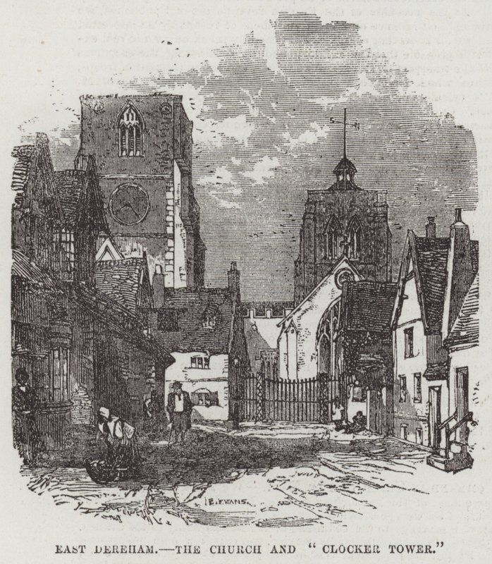 East Dereham, la iglesia y la "torre del reloj" de English School