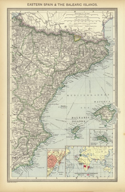 Este de España y las Islas Baleares (litografia en color) de English School