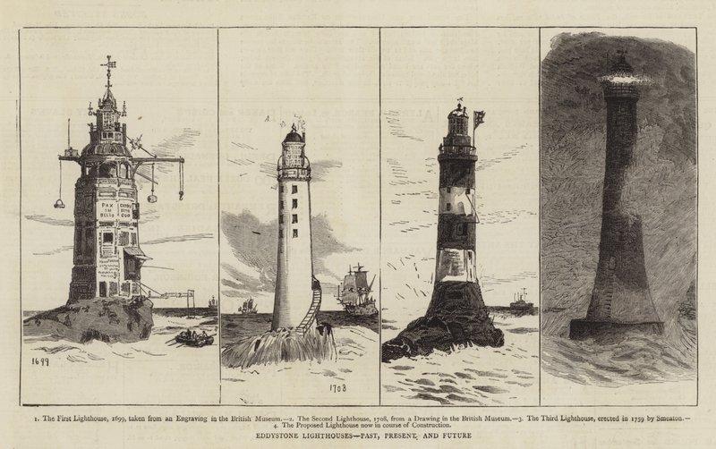 Faro de Eddystone, Pasado, Presente y Futuro (grabado) de English School
