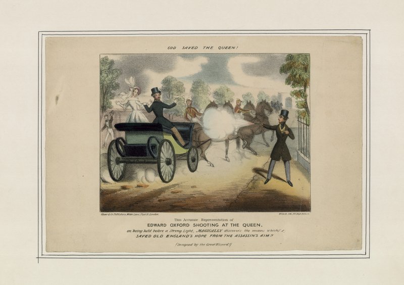 Edward Oxford disparando a la Reina, salvada por Britannia de English School