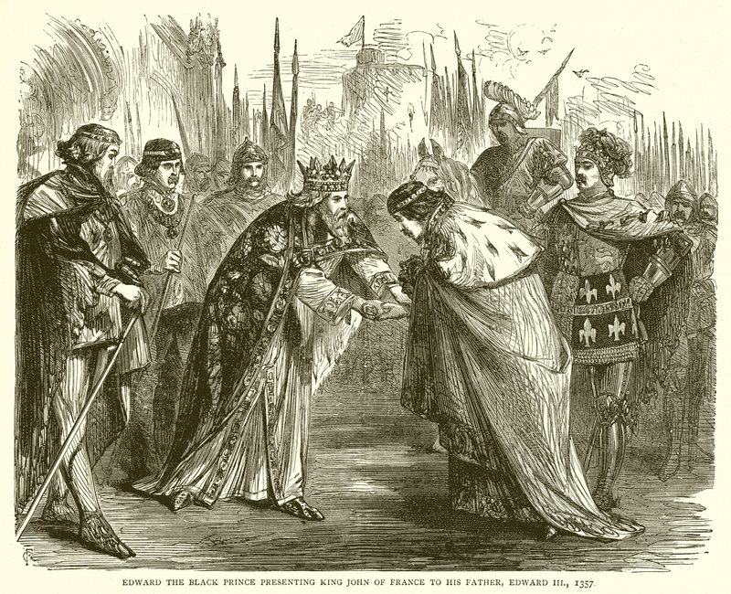 El Príncipe Negro presentando al Rey Juan de Francia a su Padre, Eduardo III, 1357 de English School