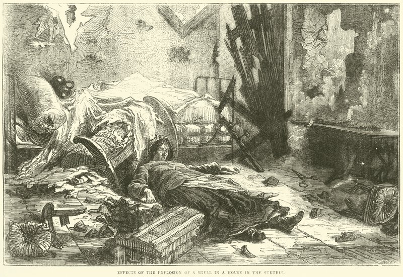 Efectos de la explosión de un proyectil en una casa en los suburbios, mayo 1871 de English School