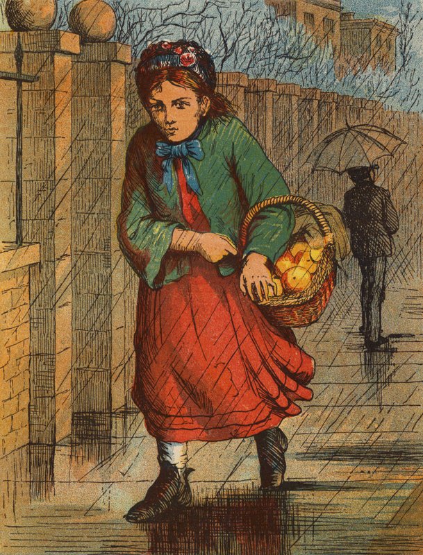 Effie y sus naranjas (litografía en color) de English School
