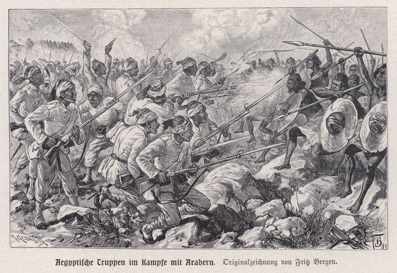 Tropas egipcias luchando contra guerreros mahdistas de English School