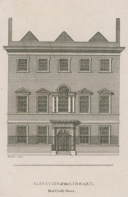 Elevación de la Biblioteca, Red Cross Street, Londres de English School