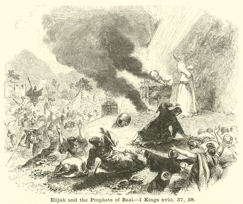 Elías y los profetas de Baal, 1 Reyes, xviii, 37, 38 de English School