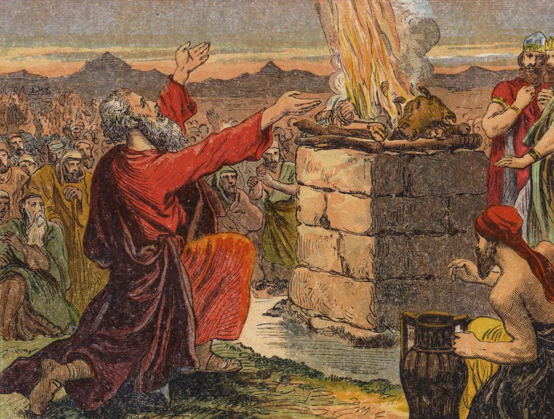 El sacrificio de Elías (litografia en color) de English School