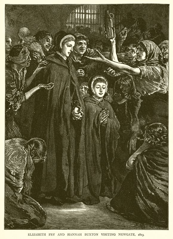 Elizabeth Fry y Hannah Buxton visitando Newgate, 1813 de English School