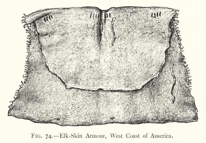 Armadura de piel de alce, costa oeste de América (litografía) de English School
