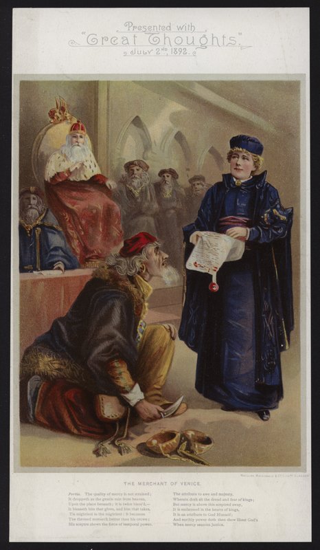Ellen Terry como Portia en El Mercader de Venecia de English School