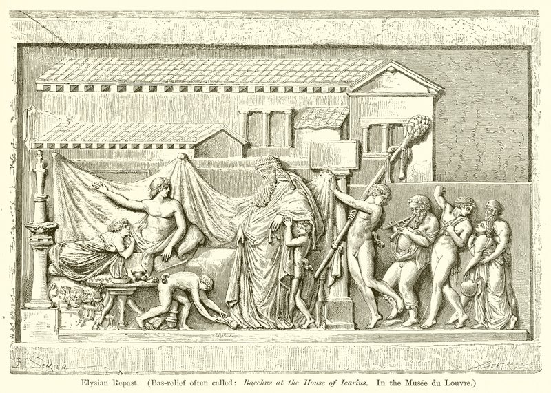 Banquete en los Campos Elíseos. (Bajo Relieve a menudo llamado: Baco en la Casa de Icario. En el Museo del Louvre) de English School