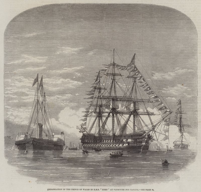 Embarque del Príncipe de Gales en el HMS "Hero" en Plymouth para Canadá de English School