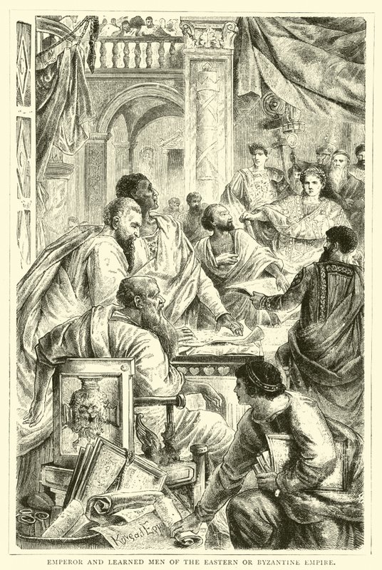 Emperador y hombres eruditos del Imperio Oriental o Bizantino de English School