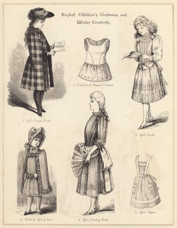 Trajes infantiles ingleses y comodidades de invierno (grabado) de English School