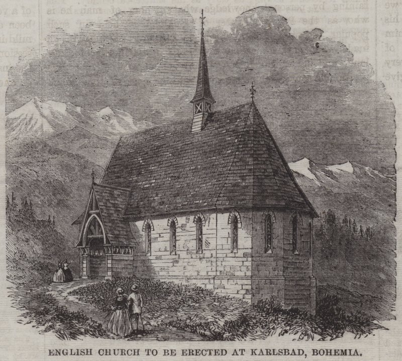 Iglesia Inglesa a ser erigida en Karlsbad, Bohemia (grabado) de English School