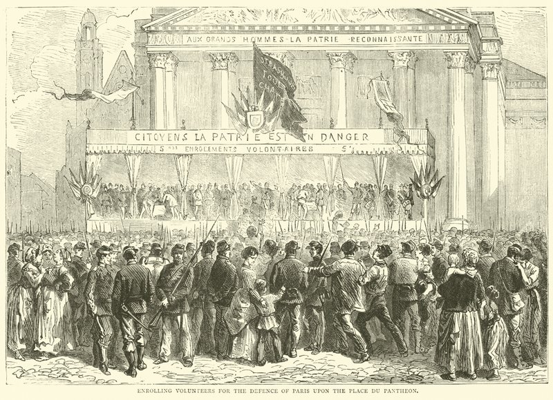 Inscripción de voluntarios para la defensa de París en la Place du Pantheon, octubre de 1870 de English School